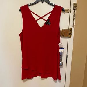 Karen Kane red deep v neck x on back, camisole blouse.
